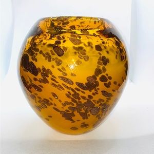 Diamond Star Corp (DS) Amber and Gold Round Hand Blown Vase